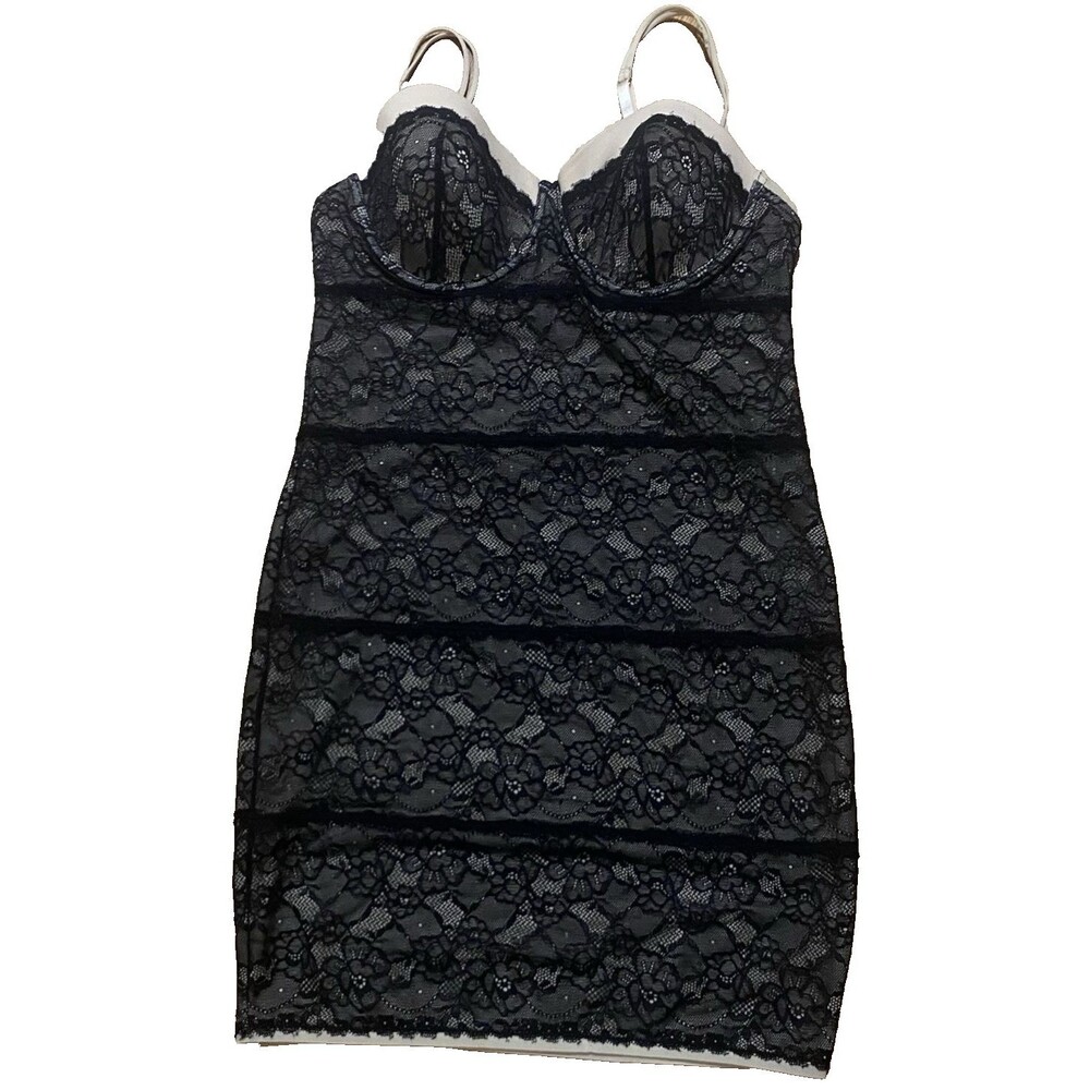 Skinnygirl Smoothers Shapers Slip Dress Shapewear L Black Lace Bodycon Confident